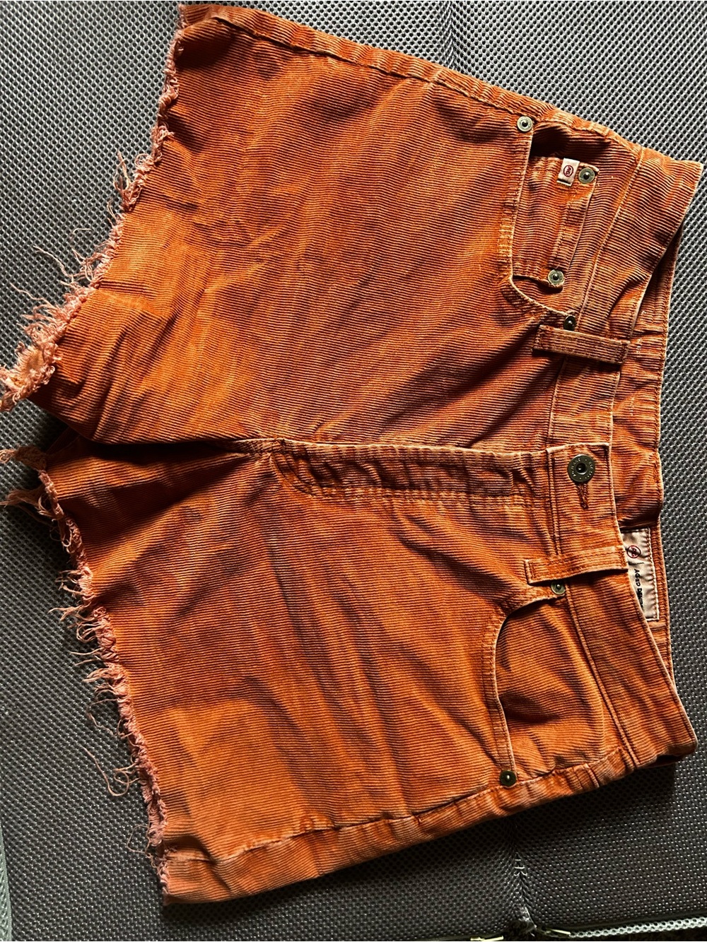 Ag Adriano Goldschmied Rust Orange Frayed Hem High-Waist Shorts